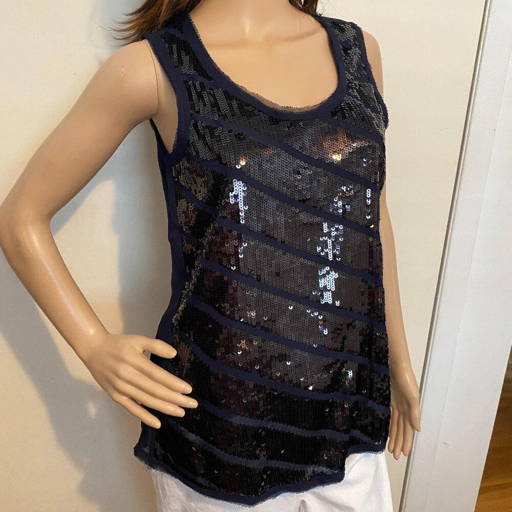 Gorgeous Dark Navy Sequin Sleeveless Tank NWT Size S LOFT